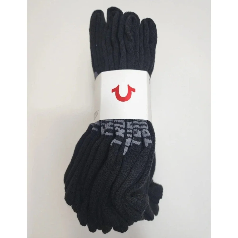 True Religion Mens 8 Pack Black‎ Half Cushion Crew Socks Shoe Sz 12-15